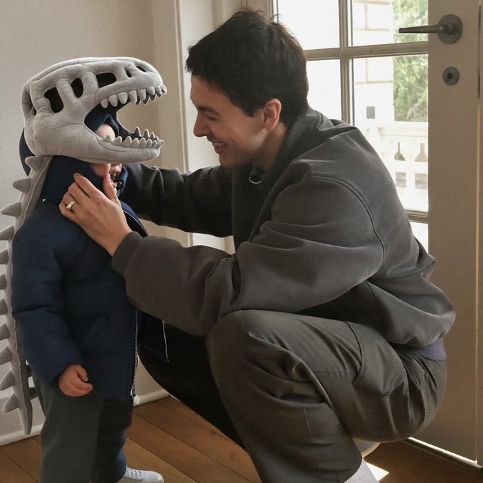 Costume pulled on over a child's coat, no zips