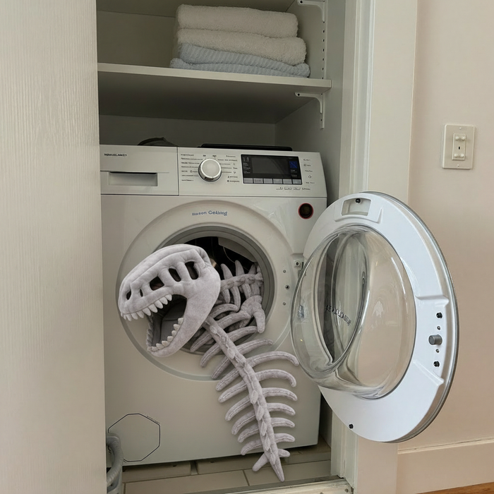 Plush costume in the washing machine, machine washable